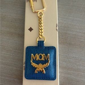 MCM Blue Leather with Gold Emblem